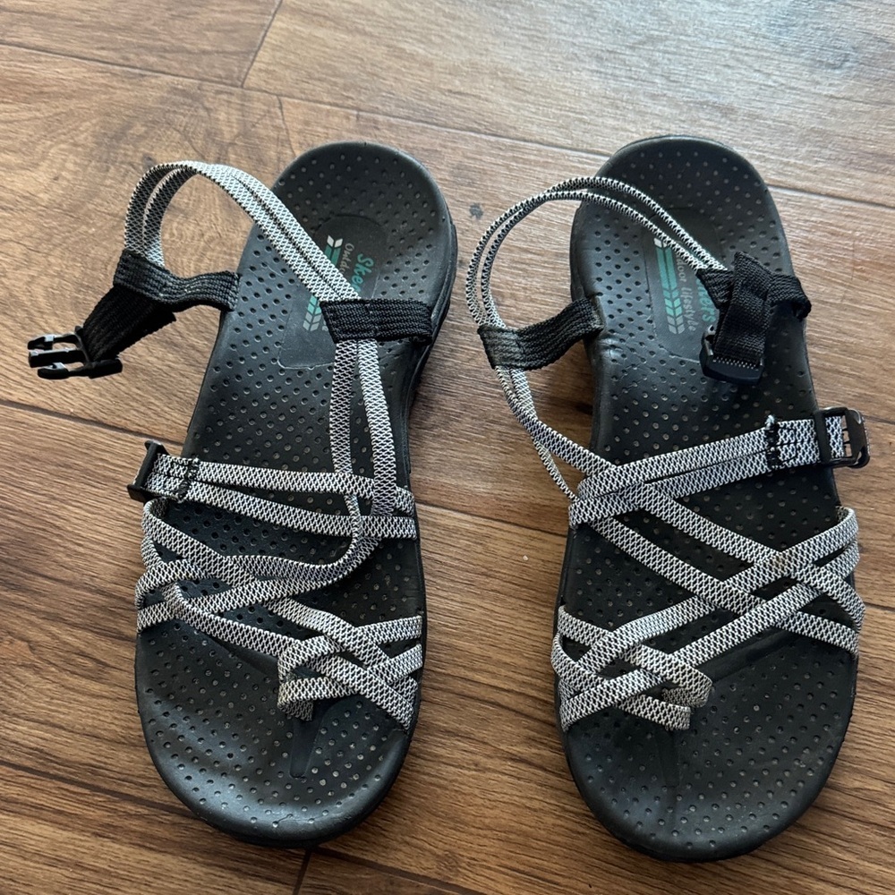 Skechers Black Sandals with Silver Strappy Webbing